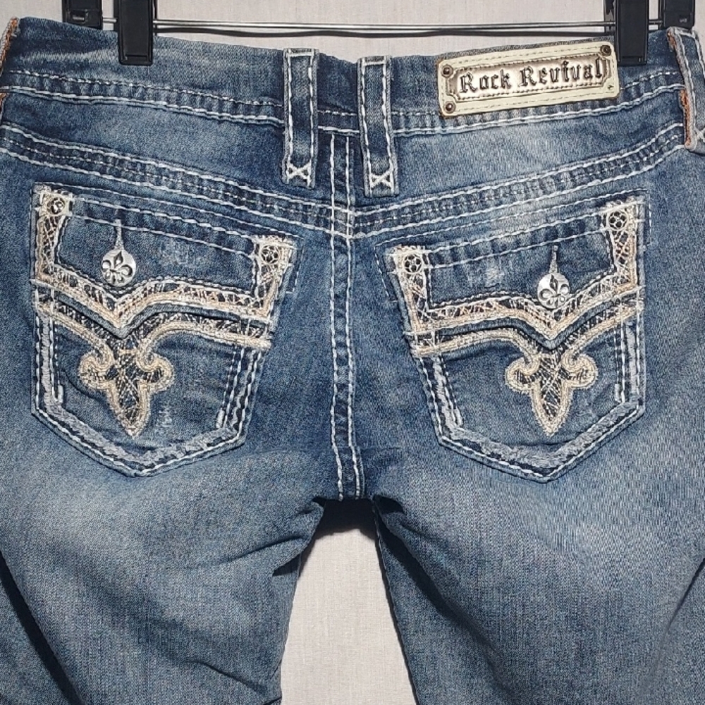 Rock Revival Betty Skinny Crop distressed embellished jeans women's size 28